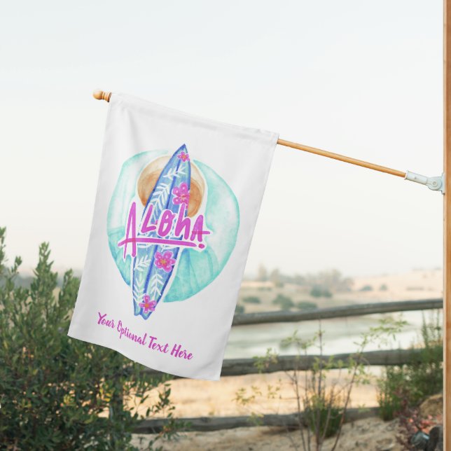 Aloha Hawaiian Surfer custom text House Flag (Insitu (Back))