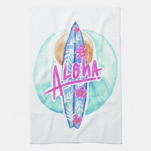 Aloha Hawaiian Surfer kitchen towel