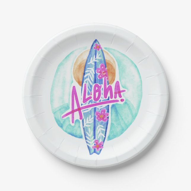 Aloha Hawaiian Surfer paper plates (Front)