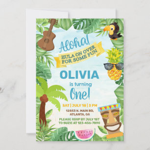 Aloha hawaiian tropical beach boy birthday invite