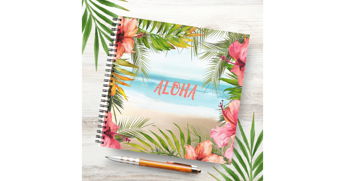 Aloha Hawaiian Tropical Beach Watercolor Floral Notebook | Zazzle