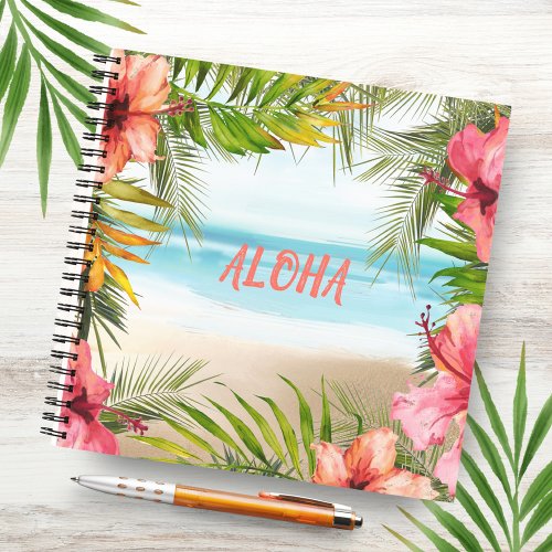 Aloha Hawaiian Tropical Beach Watercolor Floral Notebook