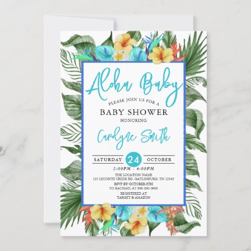 Aloha Hawaiian Tropical Boy Baby Shower Invitation