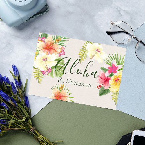 Aloha Hawaiian Tropical Floral Personalized Postcard