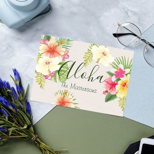 Aloha Hawaiian Tropical Floral Personalized Postcard (Creator Uploaded)