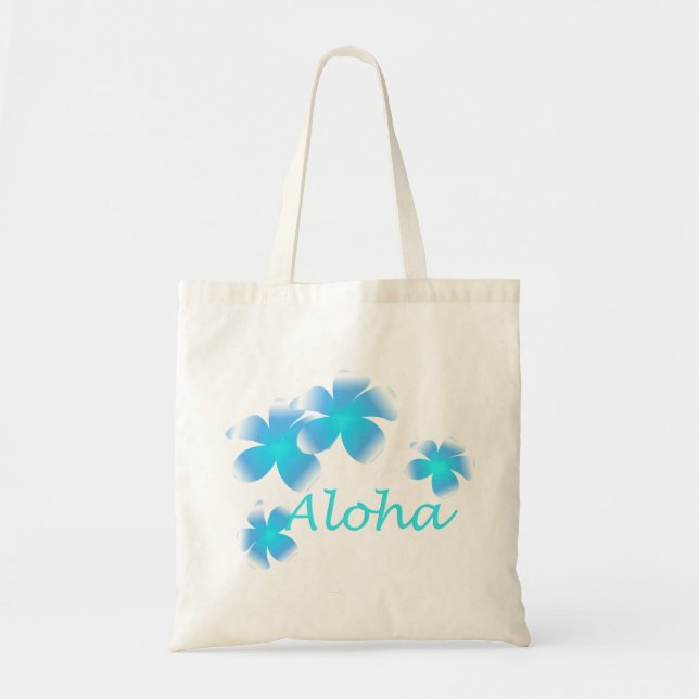 Aloha Hawaiian Tropical Flower Aqua Tote Bag (Front)