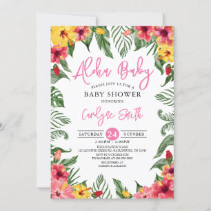 Aloha Hawaiian Tropical Girl Baby Shower Invitation