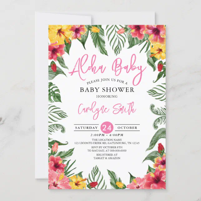 Aloha Hawaiian Tropical Girl Baby Shower Invitation | Zazzle