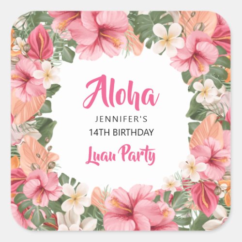 Aloha Hawaiian Tropical Hibiscus Luau Party Square Sticker