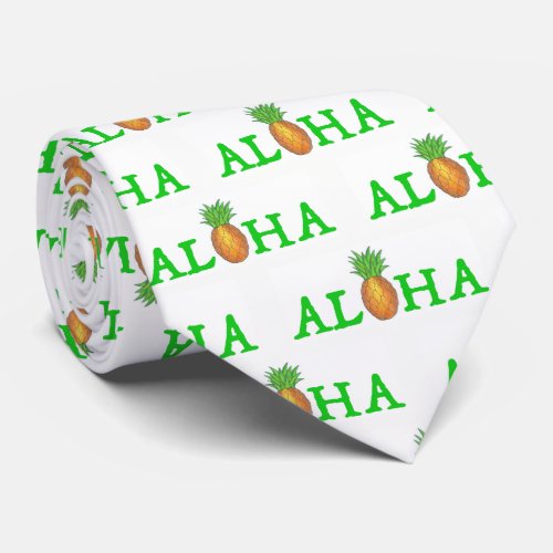 ALOHA Hawaiian Tropical Island Pineapple Print Tie