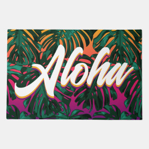 Aloha Hawaiian Tropical Sunset Palm Leaves Doormat