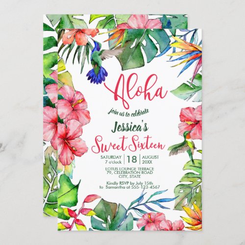 Aloha Hawaiian Tropical Sweet Sixteen Invitation
