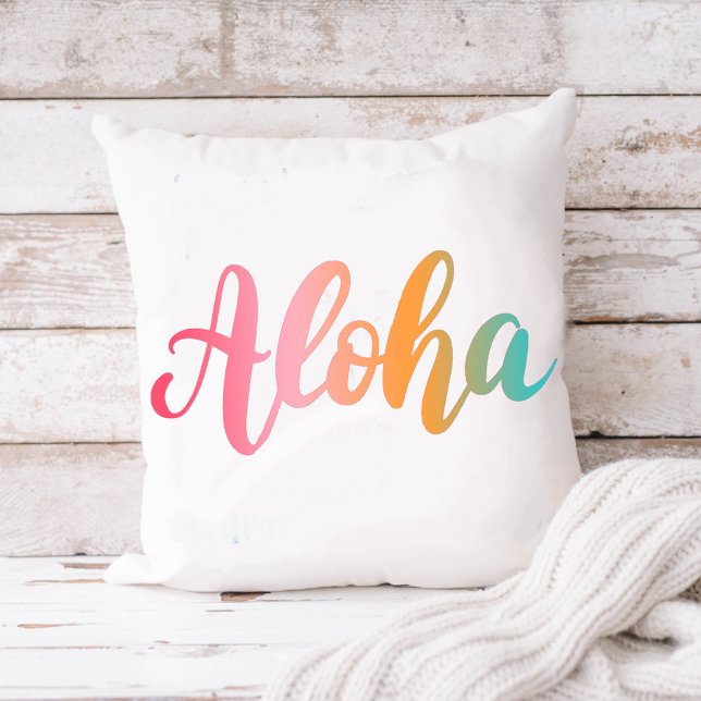 Aloha Hawaiian Tropical Typography Beach Throw Pillow (Creator Uploaded)