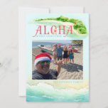 Aloha Hawaiian | Tropical Vacation | Christmas Holiday Card<br><div class="desc">This tropical Christmas card is the perfect way to showcase your favorite photo from a trip to Hawaii or any other tropical paradise! At the top is a tropical island done in watercolor with crashing waves at the bottom. Your photo is front and center. The word Aloha has a hibiscus...</div>