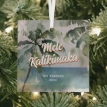 Aloha Hawaiian Watercolor Glass Ornament<br><div class="desc">Hawaiian watercolor design with personalized name design that is easy to customize.</div>