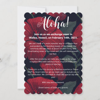 Aloha Hawaiian Wedding Red Hibiscus Invitation