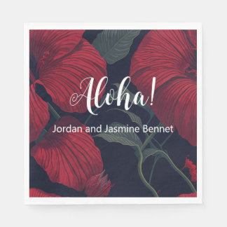 Aloha Hawaiian Wedding Red Hibiscus Napkins