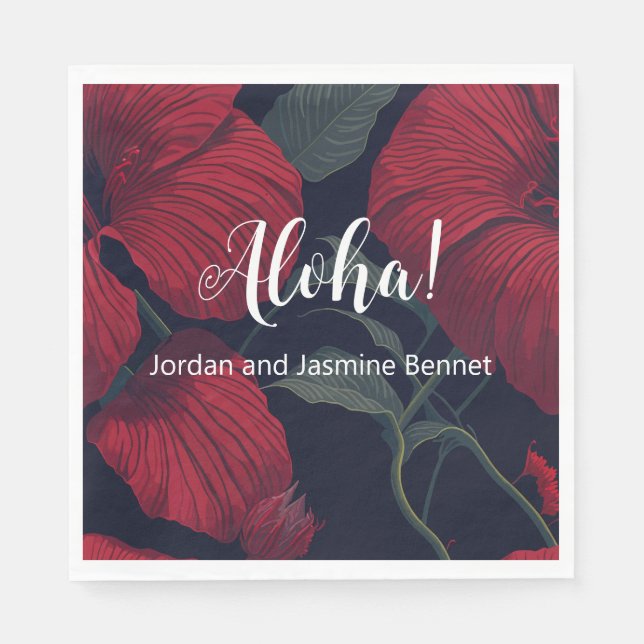 Aloha Hawaiian Wedding Red Hibiscus Napkins (Front)