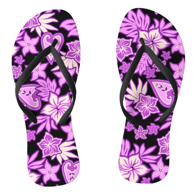 Aloha Heart Hawaiian Hibiscus Tropical Flip Flops (Footbed)