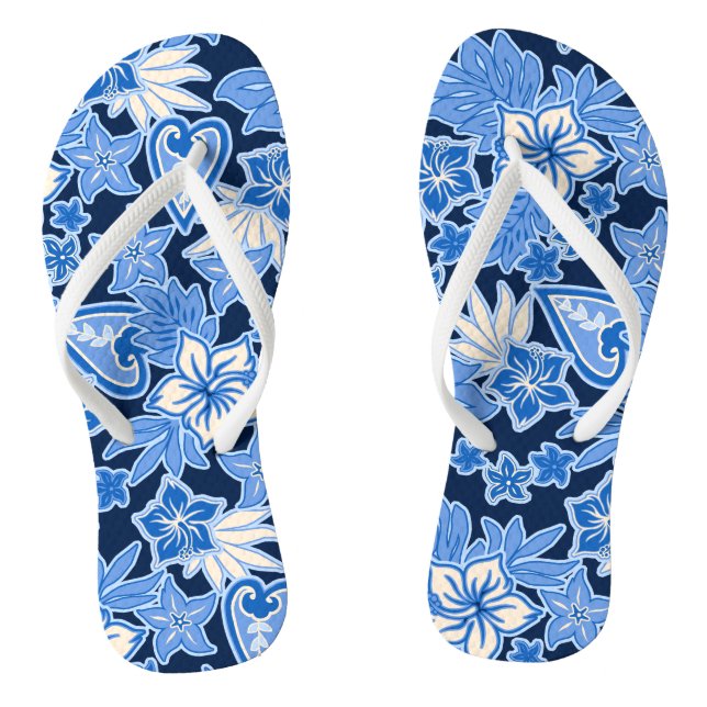 Aloha Heart Hawaiian Hibiscus Tropical Flip Flops (Footbed)