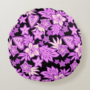 Aloha Heart Hawaiian Hibiscus Tropical Round Pillow