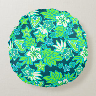 Aloha Heart Hawaiian Hibiscus Tropical Round Pillow