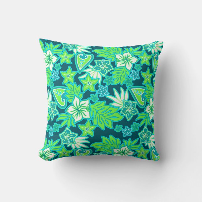 Aloha Heart Hawaiian Hibiscus Tropical Throw Pillow (Front)