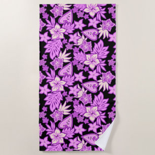 Aloha Heart Hawaiian Hibiscus Tropical- Violet Beach Towel