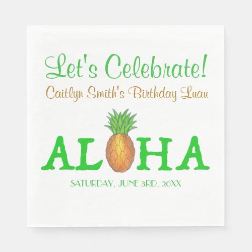 ALOHA Hello Tropical Hawaii Hawaiian Pineapple Napkins