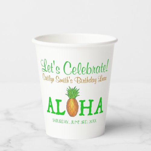 ALOHA Hello Tropical Hawaii Hawaiian Pineapple Paper Cups