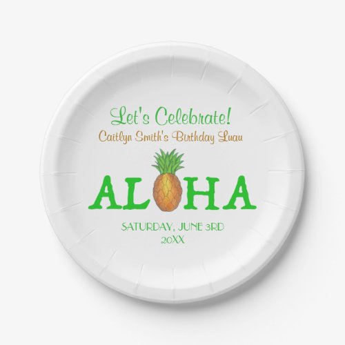 ALOHA Hello Tropical Hawaii Hawaiian Pineapple Paper Plates