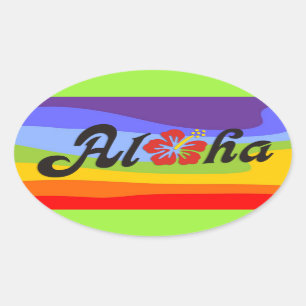 Aloha Hibiscus - flat Hawaii design + your ideas Oval Sticker