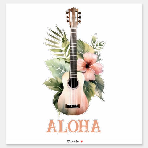 Aloha Hibiscus Flower Guitar Sticker
