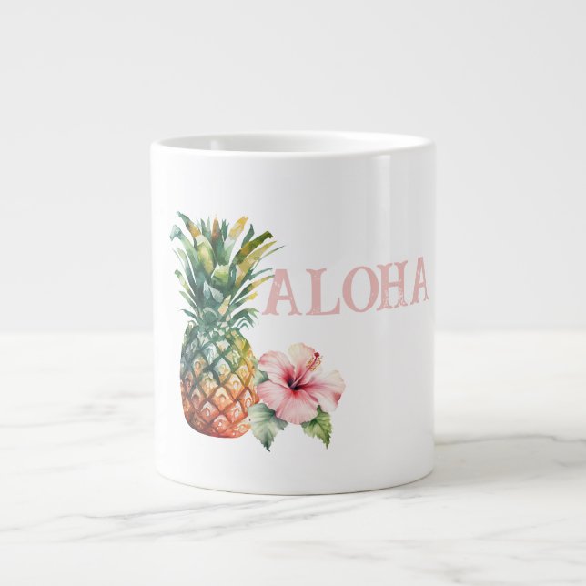 Aloha Hibiscus Flower Pineapple Giant Coffee Mug (Front)