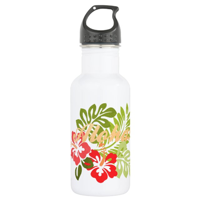 Aloha Hibiscus Stainless Steel Water Bottle (Front)