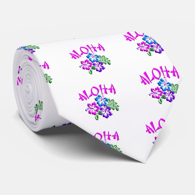 Aloha Hibiscus T-Shirt Logo Neck Tie (Rolled)