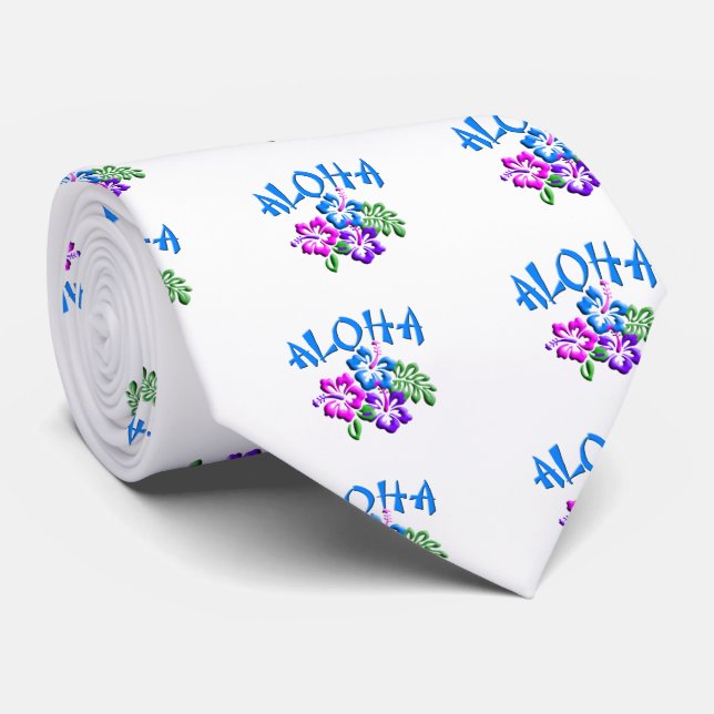 Aloha Hibiscus T-Shirt Logo Neck Tie (Rolled)