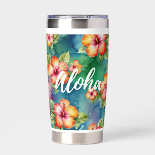 Aloha Hibiscus Tropical Watercolor Floral Design Insulated Tumbler