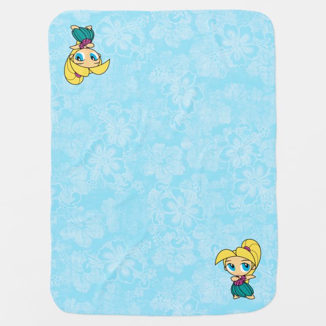Aloha Honeys Blond Hula Girl Hawaiian Hibiscus Baby Blanket (Front)