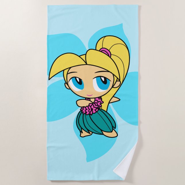 Aloha Honeys Blond Hula Girl Hawaiian Hibiscus Beach Towel (Front)