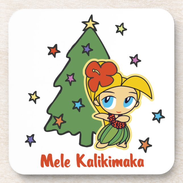 Aloha Honeys Christmas Blond Hula Girl Beverage Coaster (Front)