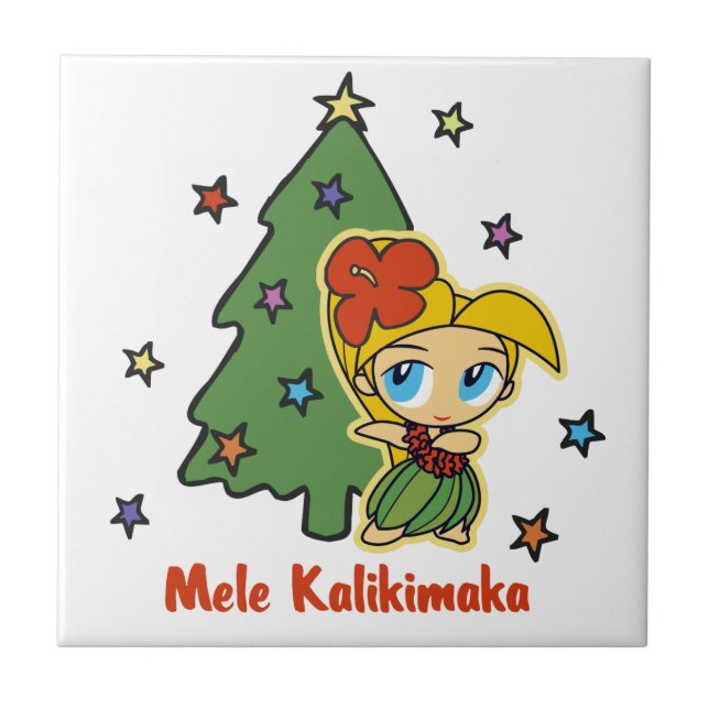 Aloha Honeys Christmas Blond Hula Girl Ceramic Tile (Front)