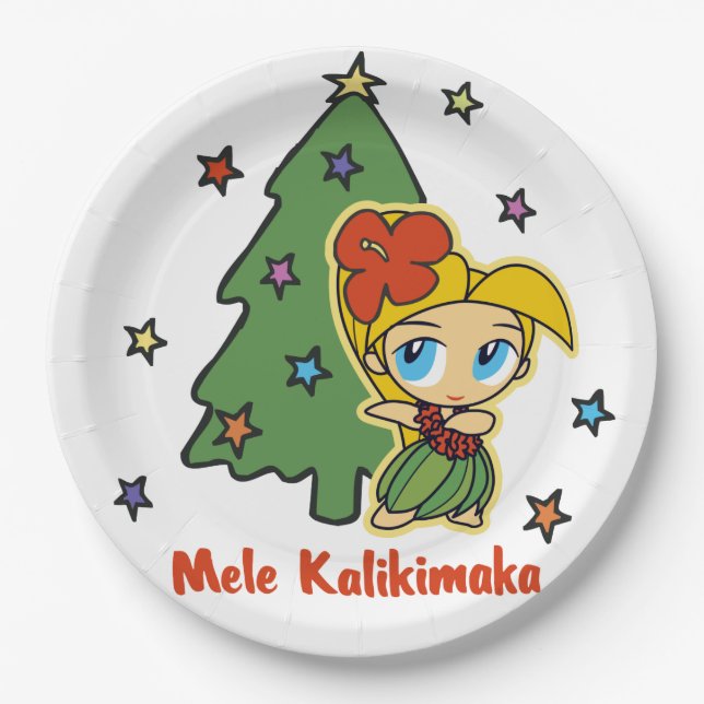 Aloha Honeys Christmas Blond Hula Girl Paper Plates (Front)