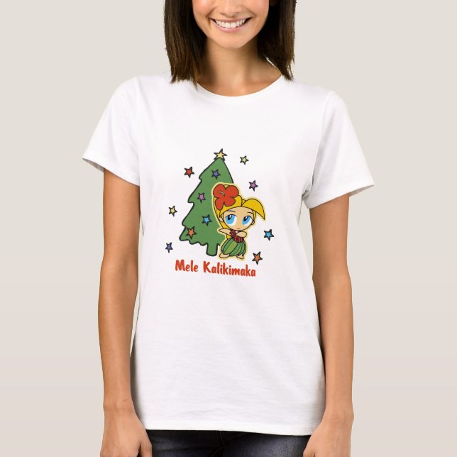 Aloha Honeys Christmas Blond Hula Girl T-Shirt (Front)