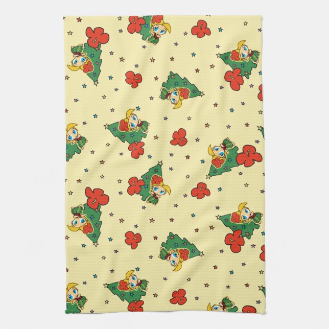 Aloha Honeys Christmas Blond Hula Girl Yellow Towel (Vertical)