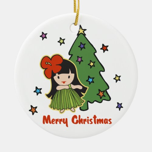 Aloha Honeys Christmas Hawaiian Hula Girl Ceramic Ornament