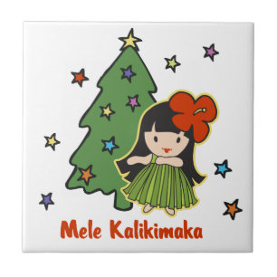 Aloha Honeys Christmas Hawaiian Hula Girl Ceramic Tile