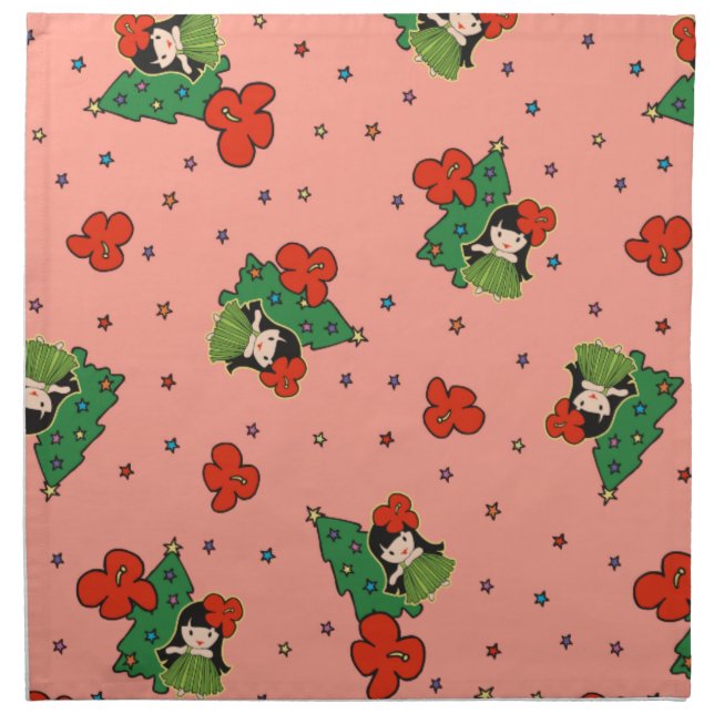 Aloha Honeys Christmas Hawaiian Hula Girl Coral Napkin (Front)