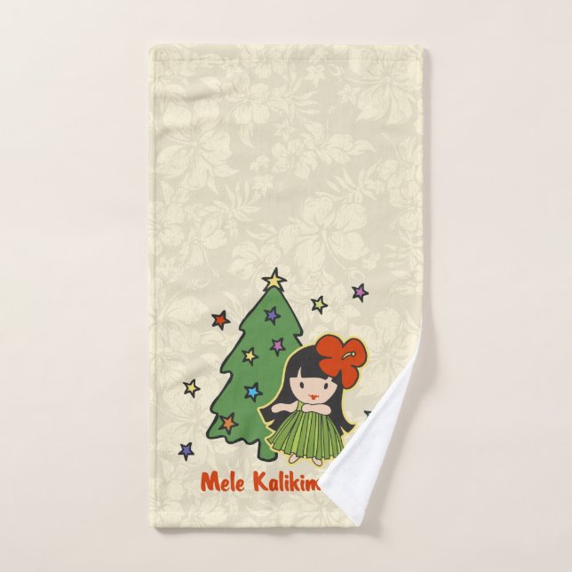 Aloha Honeys Christmas Hawaiian Hula Girl Hibiscus Hand Towel (Hand Towel)