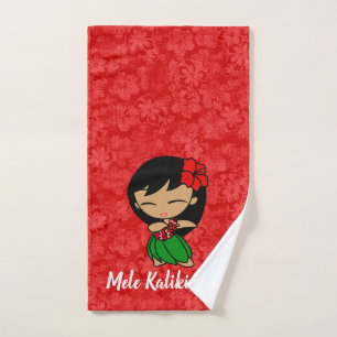 Aloha Honeys Christmas Hawaiian Hula Girl Hibiscus Hand Towel